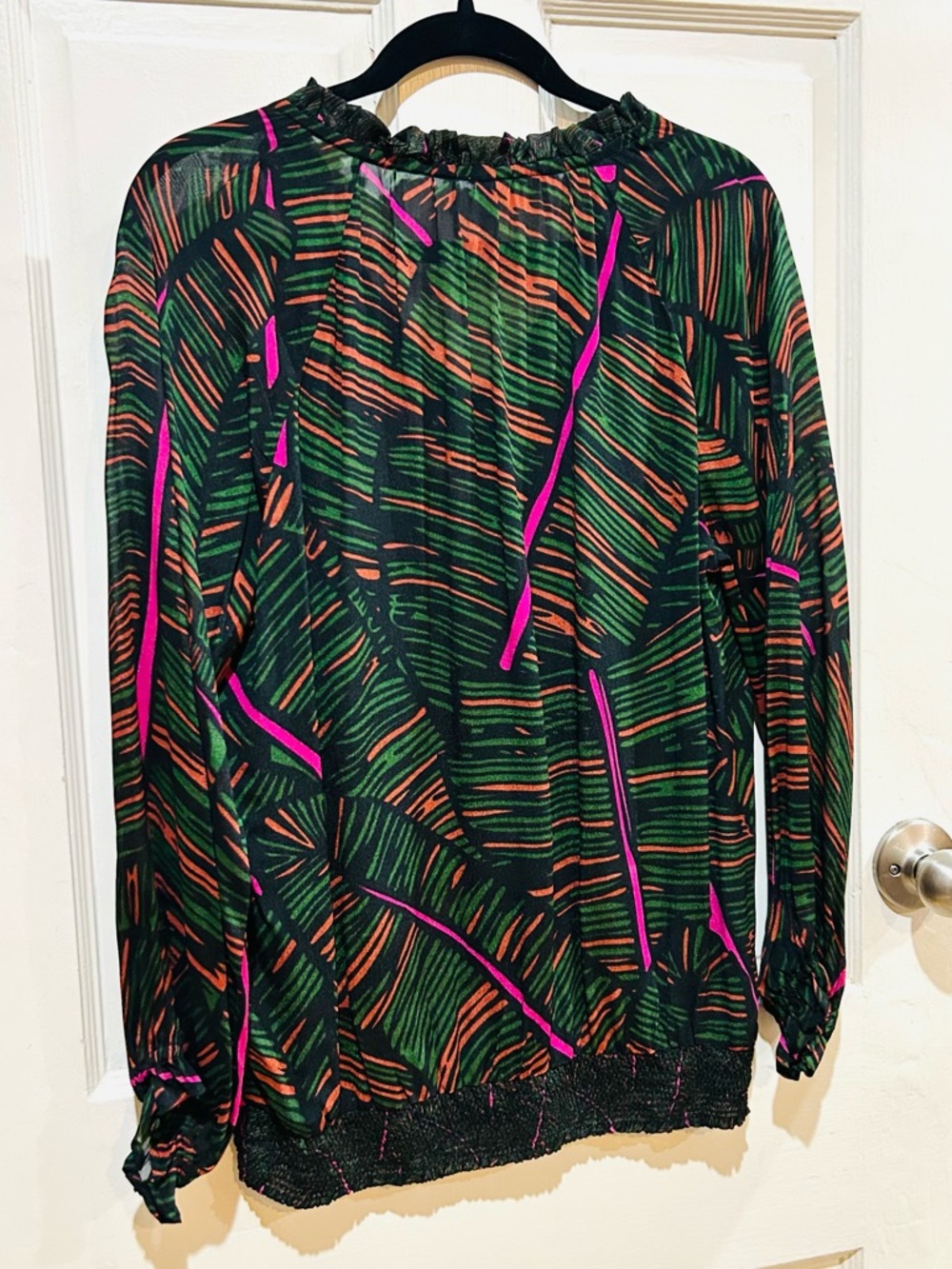 bl-nk london Anthropologie Fern Frond Leaves Smocked Peasant Blouse Boho Size S - Picture 2 of 6